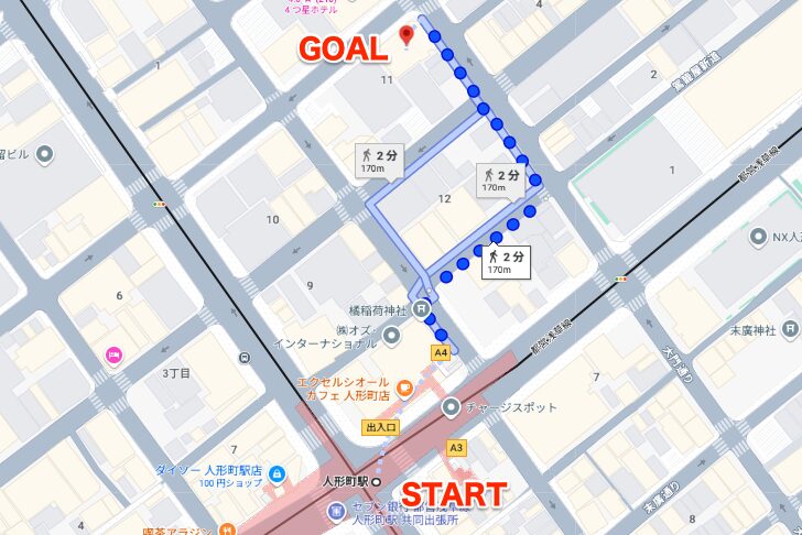 BEYOND(ビヨンド)人形町店に人形町駅から徒歩で行くときの流れ