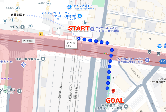 BEYOND（ビヨンド）大井町店に大井町駅から徒歩で行くときの流れ