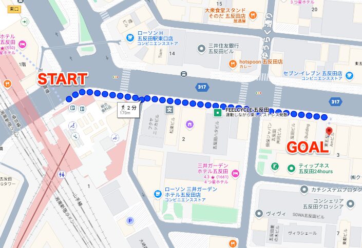 BEYOND(ビヨンド)五反田店に五反田駅から徒歩で行くときの流れ