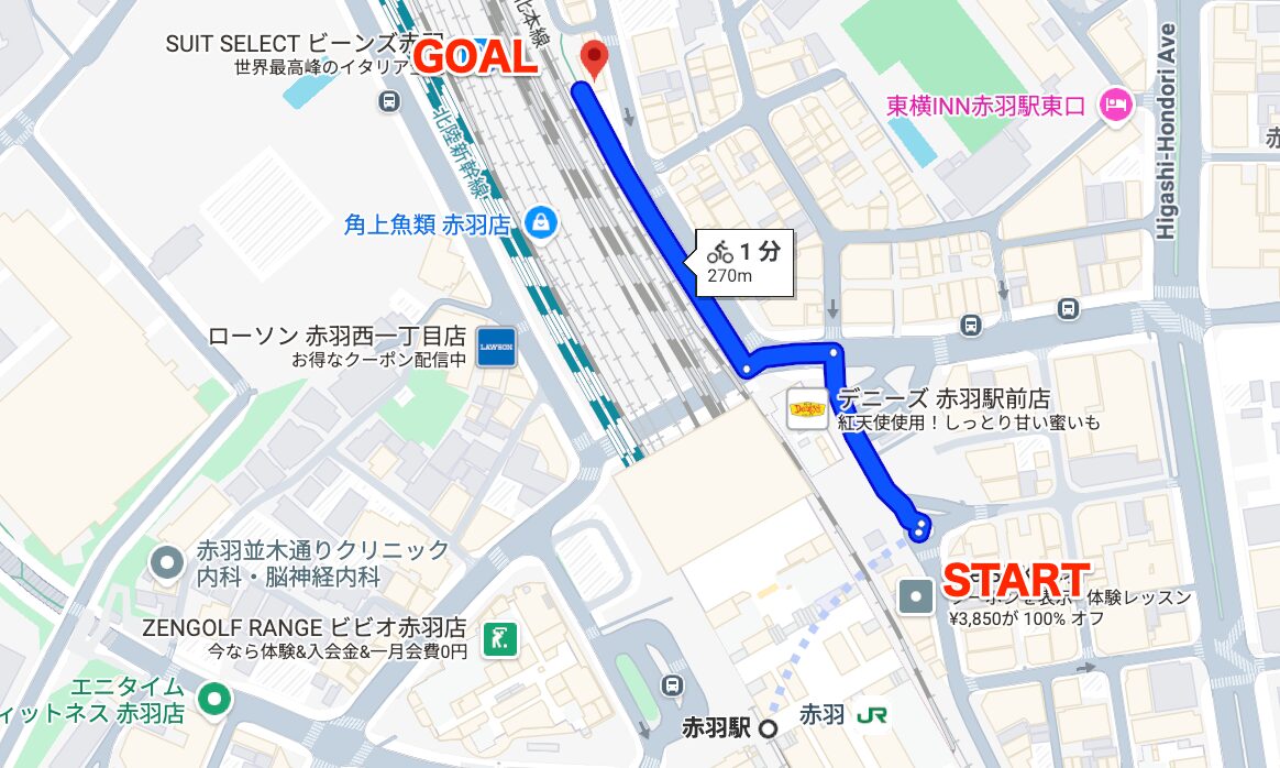 BEYOND（ビヨンド）赤羽店に赤羽駅から徒歩で行くときの流れ