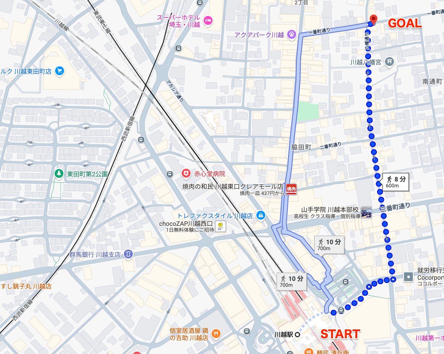 BEYOND（ビヨンド）川越店に川越駅から徒歩で行くときの流れ