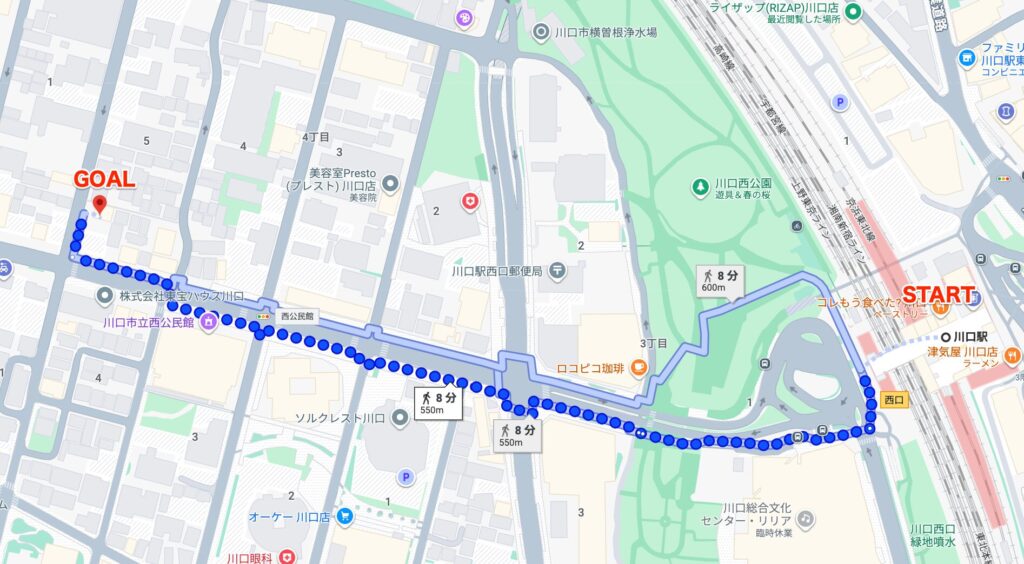 BEYOND（ビヨンド）川口西口店に川口駅から徒歩で行くときの流れ