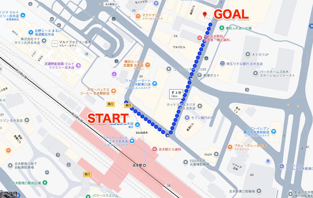 BEYOND(ビヨンド)志木店に志木駅から徒歩で行くときの流れ