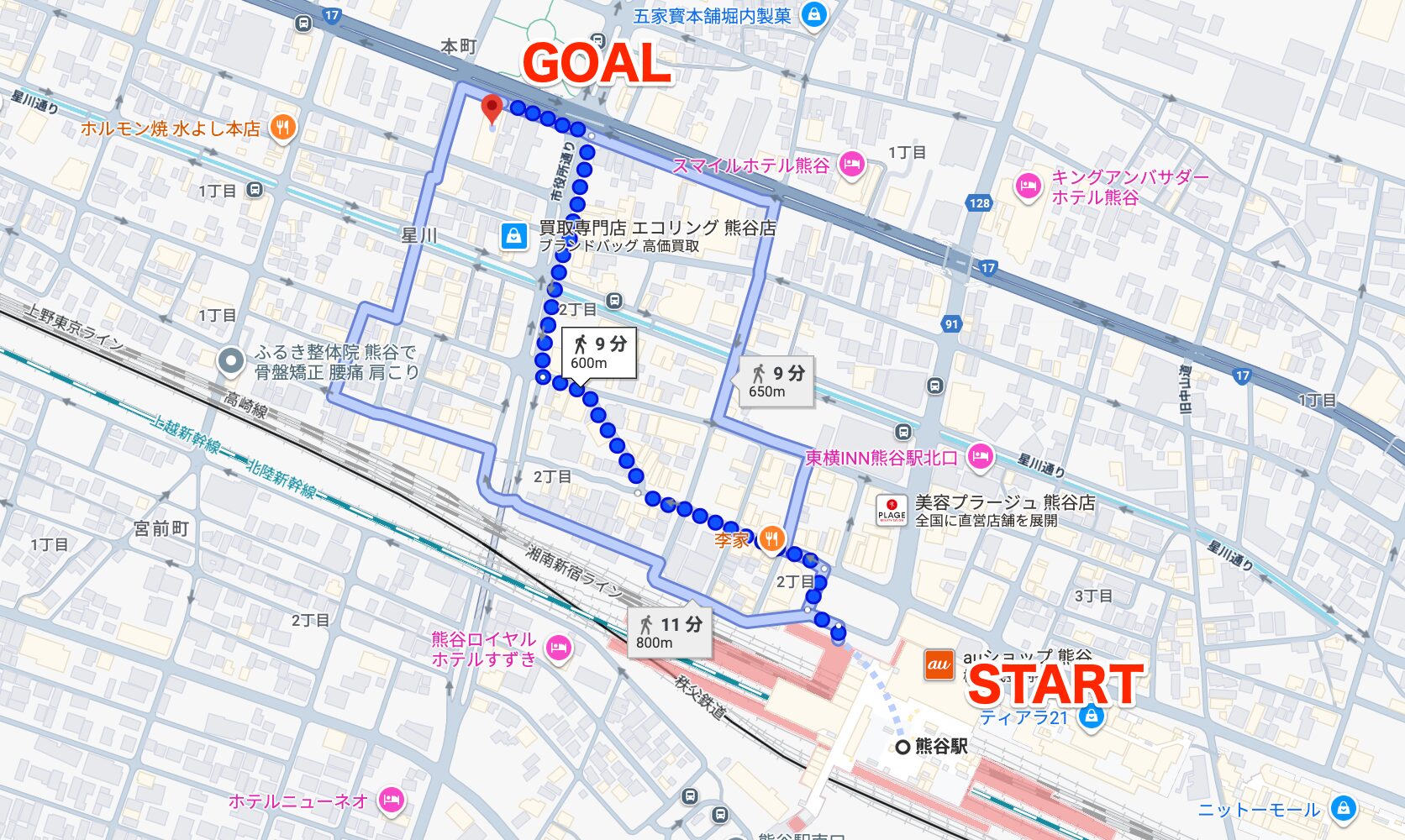 BEYOND(ビヨンド)熊谷店に熊谷駅から徒歩で行くときの流れ