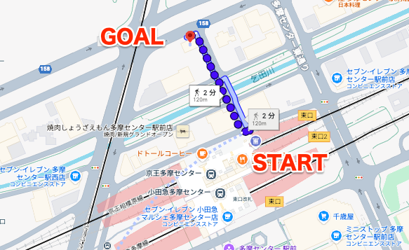 BEYOND（ビヨンド）多摩センター店に多摩センター駅から徒歩で行くときの流れ
